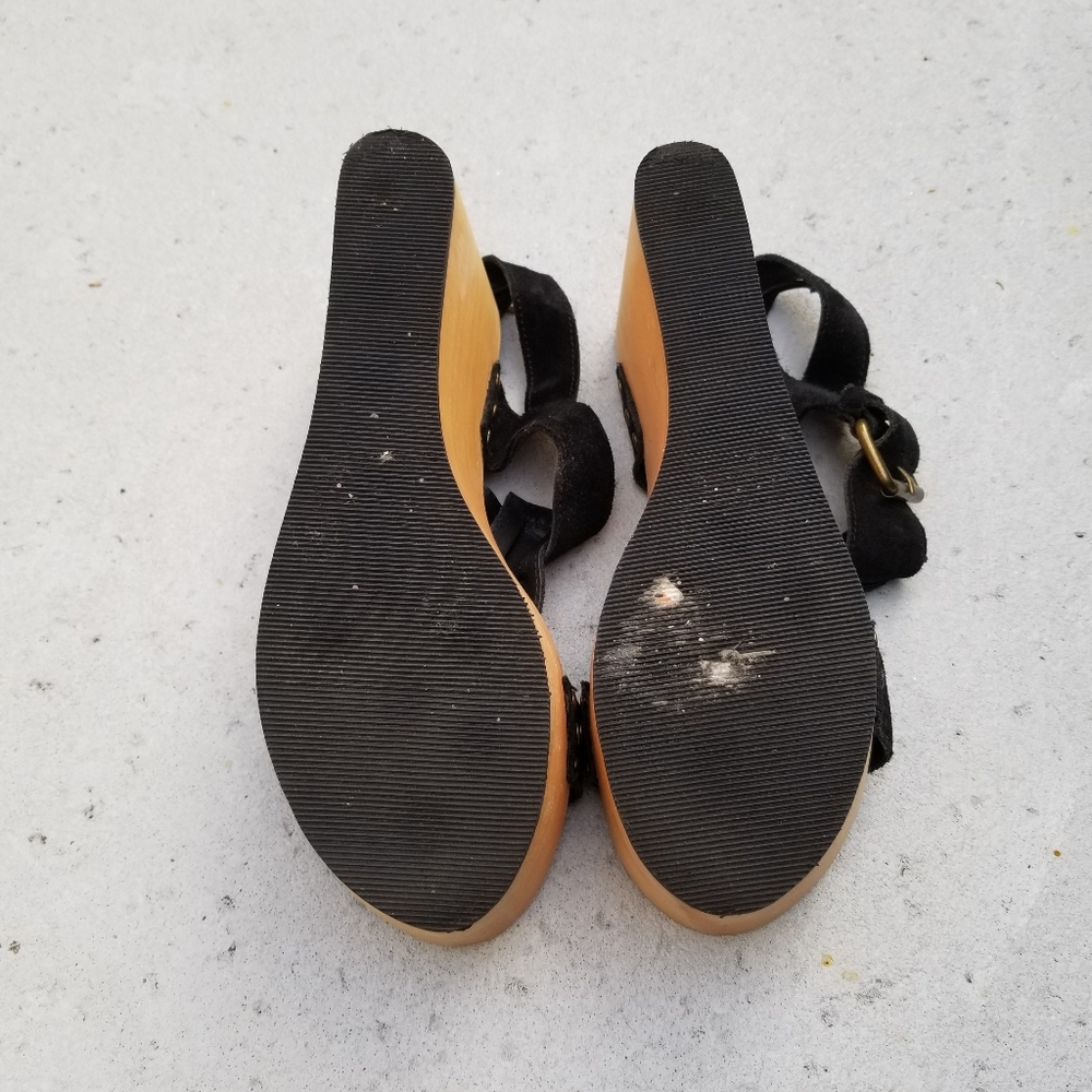 NWOB Ecoté Wood and Suede Wedge Clogs Sandals Sz 8 - Picture 5 of 5